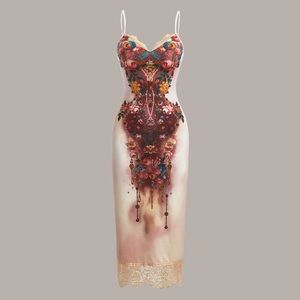 ❌SOLD❌ ROMWE PUNK Floral Print Lace Trim Cami Dress